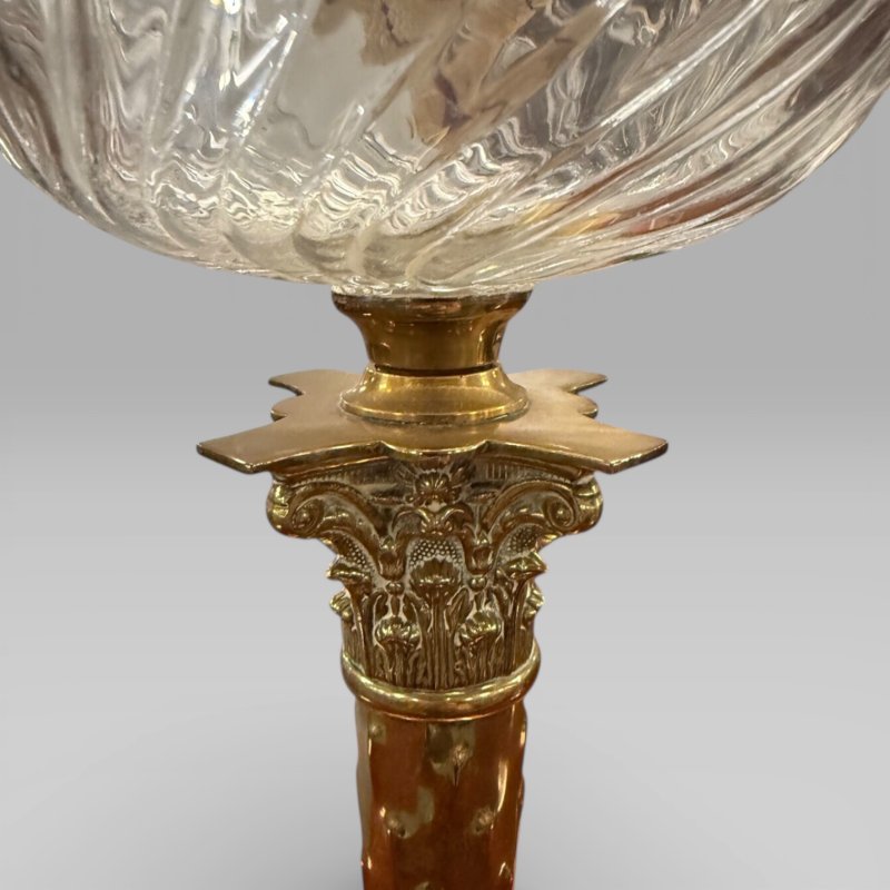 Antique Victorian Duplex Etched Glass Tulip Shade Oil Lamp With Brass Column - Image 7